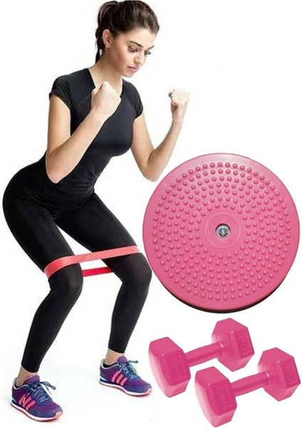 Dönen Disk, Pilates Bandı, Lastik ve Dambıl Seti - Pembe, Sağlıklı ve Enerjik Anlar