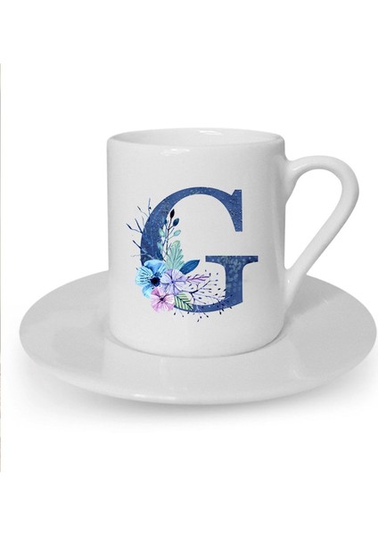 Mavi G Harfi Baskılı Beyaz Türk Kahvesi Fincanı, Şık ve Kaliteli Tasarım