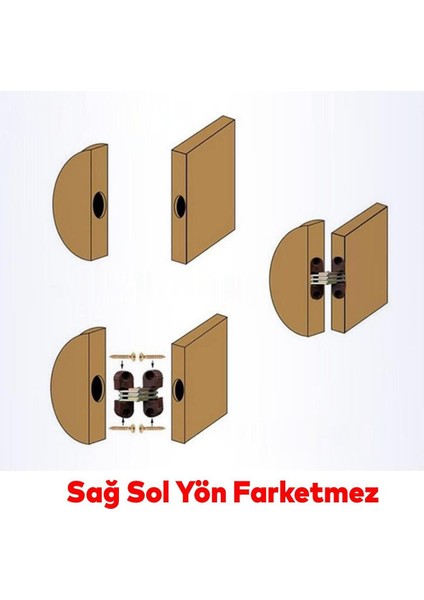 Siyah Sol Sağ Uyumlu Gizli Gömme Plastik Menteşe 2'li Set