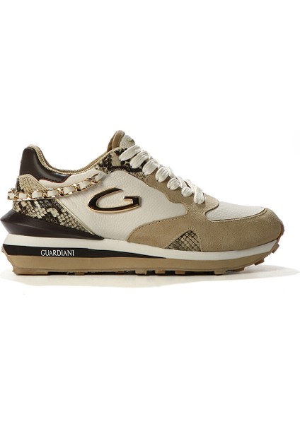 Beyaz-Bej Kadın Deri Sneaker G03G100019