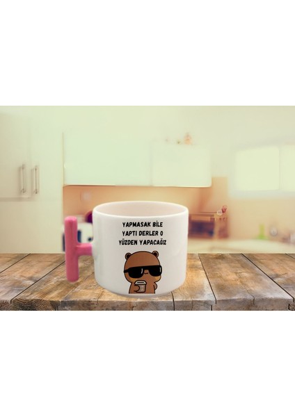 Renkli Yazılı Kulplu Seramik Fincan, Kahve ve Latte Içimi Için Ideal