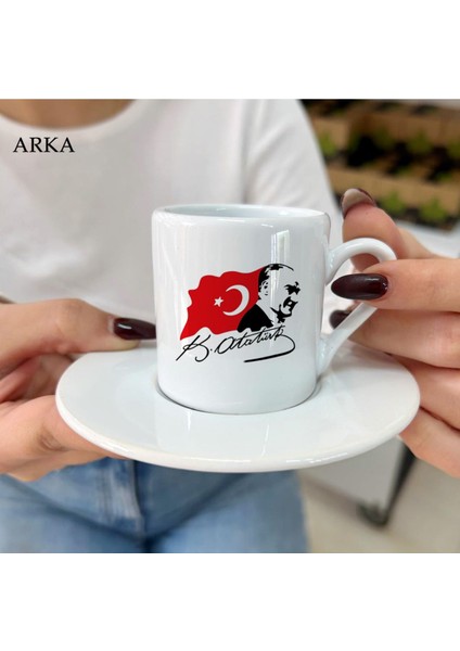 Özel Tasarım Türk Bayraklı Atatürk Kahve Fincanı Beyaz fiyatları