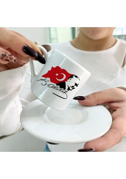 Özel Tasarım Türk Bayraklı Atatürk Kahve Fincanı Beyaz fırsatları