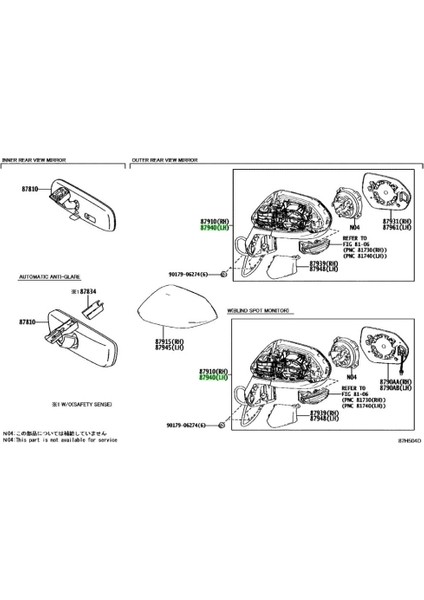 Toyota Corolla Auris D5 Elektrikli Katlanır Ayna 2019 Sonrası Sinyalli Astarlı 8 Pın Sol (Oem NO:8794002L70)