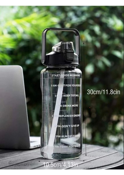 2l Pipetli Motivasyonel Su Matara, Siyah, Sağlıklı ve Şık Tasarım fırsatları