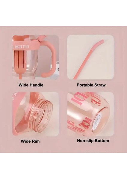 Pembe 1300ML Büyük Kapasiteli Pipetli Su Matara Spor ve Detoks Için Ideal fırsatları