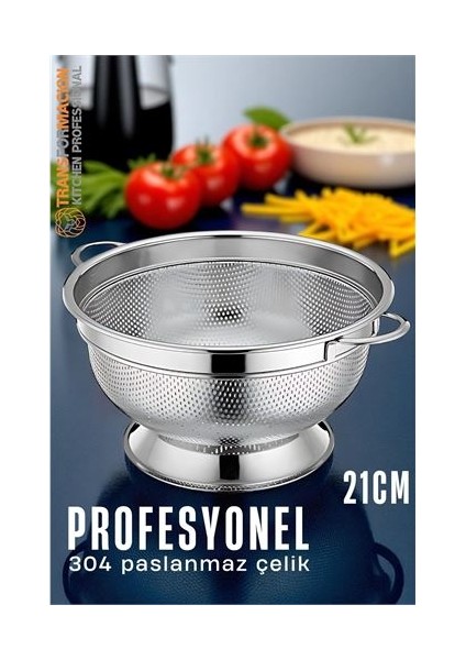 Ayaklı Kevgir - 304 Paslanmaz Çelik Profesyonel Ayaklı Süzgeç 21 cm