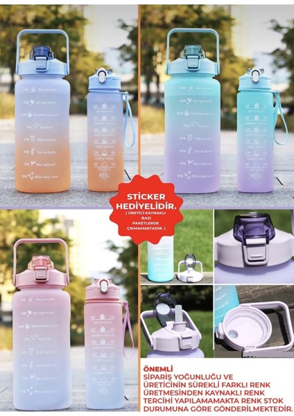 Pembe 2l ve 900ML Spor Su Şişesi, Motivasyonel Tasarım, Dayanıklı ve Şık Ürün