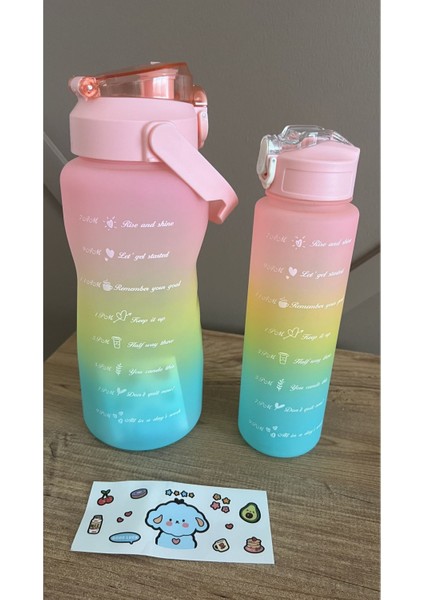 Pembe 2l ve 900ML Spor Su Şişesi, Motivasyonel Tasarım, Dayanıklı ve Şık Ürün