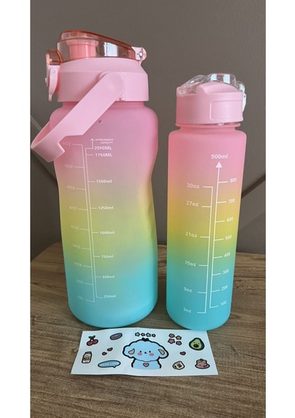 Pembe 2l ve 900ML Spor Su Şişesi, Motivasyonel Tasarım, Dayanıklı ve Şık Ürün