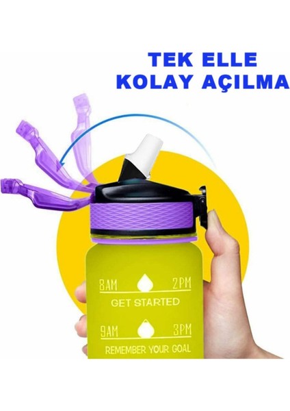 Yeşil 1l Su Şişesi Sporcu Motivasyon Stickerli Suluk Bpa Yok indirimleri