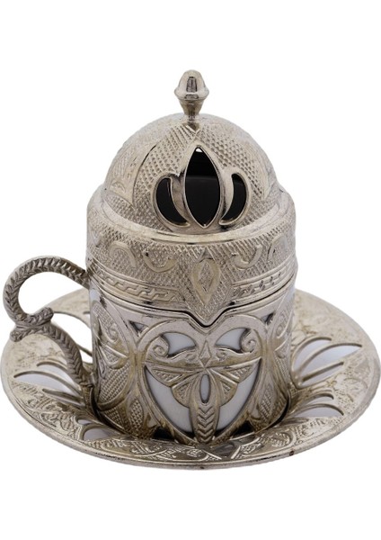 Şık 4'lü Gümüş Renk Porselen Kahve Fincanı Takımı