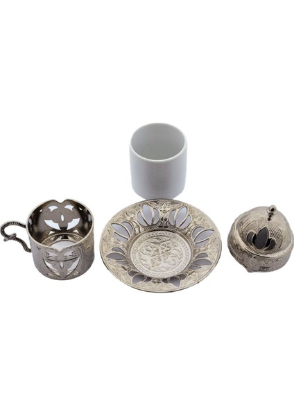 Şık 4'lü Gümüş Renk Porselen Kahve Fincanı Takımı modelleri