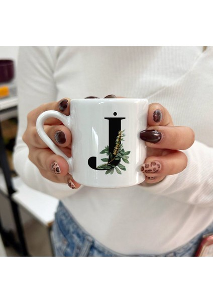 J Harfli Çiçekli Yaprak Desenli Özel Tasarım Kahve Fincanı, Şık ve Zarif Seçenek modelleri