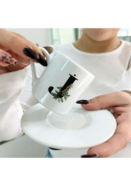 J Harfli Çiçekli Yaprak Desenli Özel Tasarım Kahve Fincanı, Şık ve Zarif Seçenek fırsatları