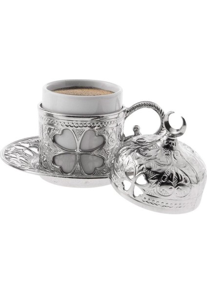 Yonca Desenli 4'lü Porselen ve Gümüş Renk Fincan Takımı fiyatları