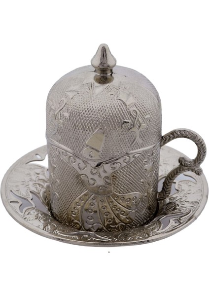 Şık 4'lü Porselen Fincan Seti, Gümüş Renk Detaylar ile Zarif Tasarım