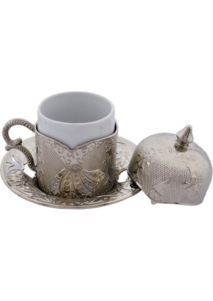 Şık 4'lü Porselen Fincan Seti, Gümüş Renk Detaylar ile Zarif Tasarım fiyatları