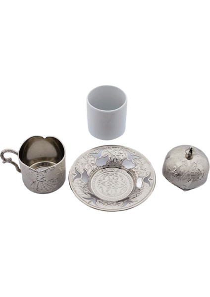 Şık 4'lü Porselen Fincan Seti, Gümüş Renk Detaylar ile Zarif Tasarım modelleri