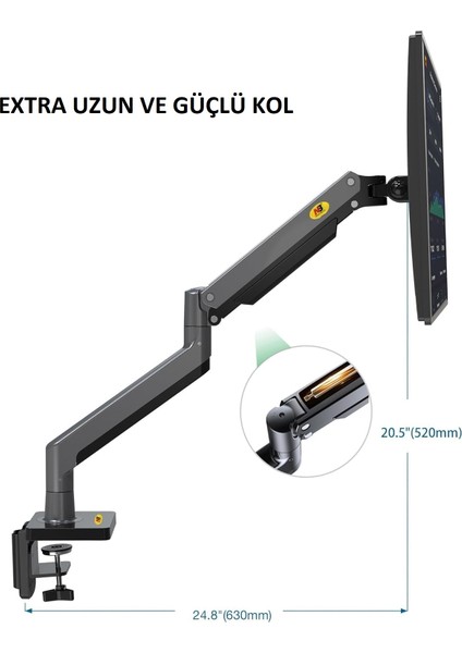 Nb G45 Gas Spring Monitör Kol Aparatı 27-40'' Ekran 2-12KG Taşıma Ayarlanabilir Ergonomik Kol Vesa indirimleri