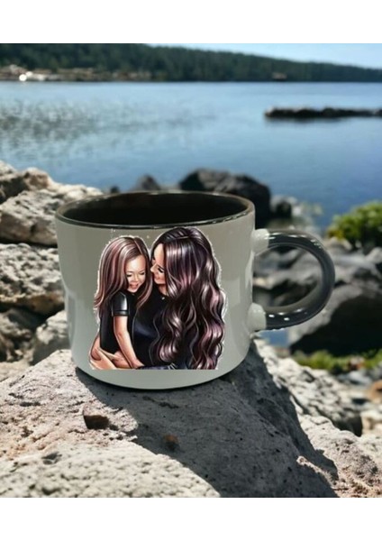 Anne ve Kız Için Şık Siyah Görselli Fincan Seti fiyatları