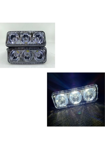 1 Takım Gündüz Sürüş Lambası (Farı) 3 Mercek LED Metal Kasa 8.5cm x 3cm