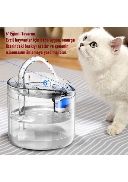 Sessiz Otomatik Pet Kedi Köpek Su Sebili Pınarı Çeşmesi Şelalesi 2l Büyük Kapasite Konforlu Sağlıklı