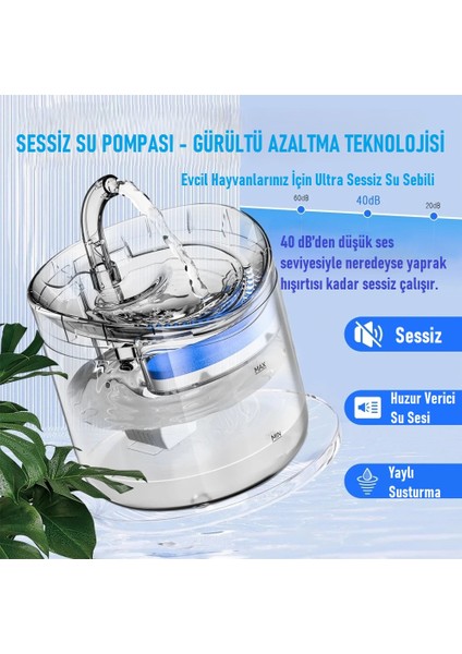 Sessiz Otomatik Pet Kedi Köpek Su Sebili Pınarı Çeşmesi Şelalesi 2l Büyük Kapasite Konforlu Sağlıklı