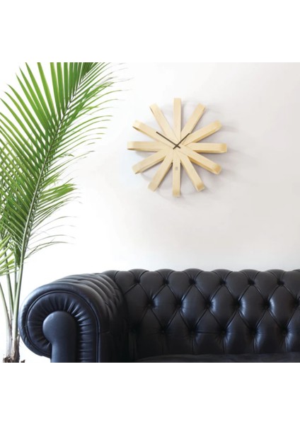 Ribbonwood Duvar Saati Doğal Renk Çap: 50 cm