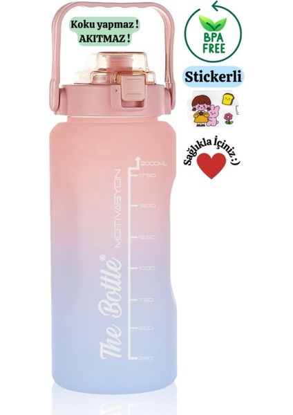 Pembe 2000ML Pipetli ve Stickerli Şişe, Şeffaf ve Kullanışlı Tasarım indirimleri