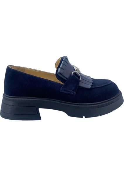 257003 Hakiki Deri Loafer Kadın Ayakkabı Tokalı Fırfırlı