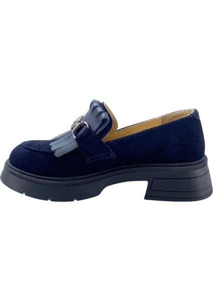 257003 Hakiki Deri Loafer Kadın Ayakkabı Tokalı Fırfırlı