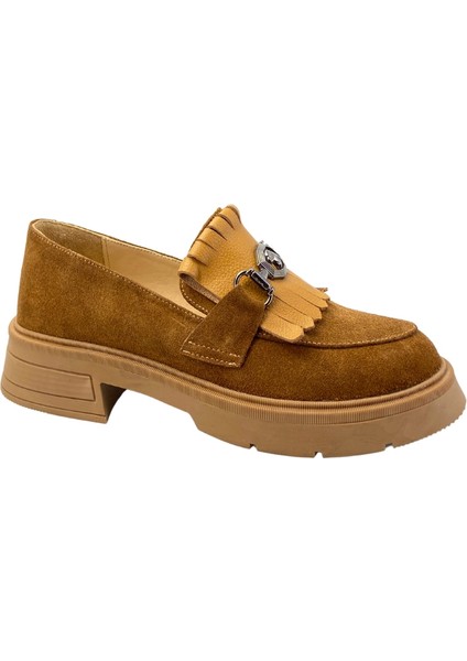257003 Hakiki Deri Loafer Kadın Ayakkabı Tokalı Fırfırlı