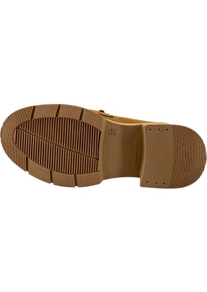 257003 Hakiki Deri Loafer Kadın Ayakkabı Tokalı Fırfırlı