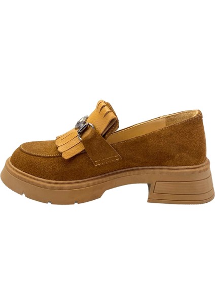 257003 Hakiki Deri Loafer Kadın Ayakkabı Tokalı Fırfırlı