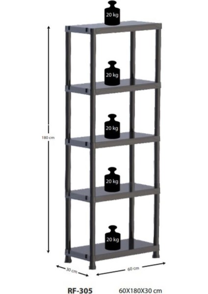 5 Li Raf Seti, 310X610X240 Mm, Dayanıklı ve Şık Saklama Çözümü