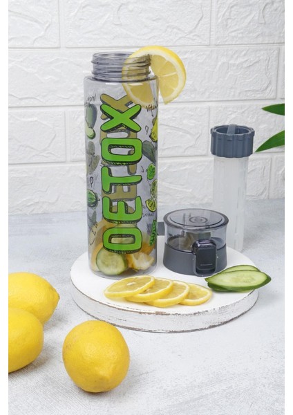 Şık Desenli 800 ml Kilitli Süzgeçli Taşınabilir Sporcu ve Diyet Matara