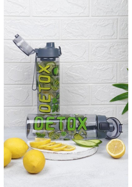 Şık Desenli 800 ml Kilitli Süzgeçli Taşınabilir Sporcu ve Diyet Matara