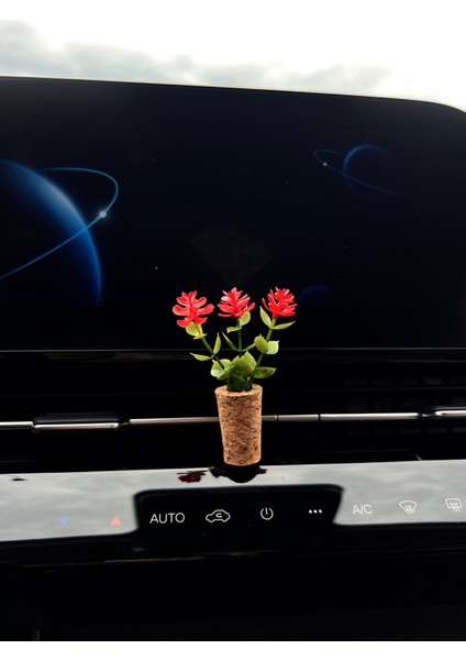 Dekoratif Mini Oto Klima Süsü|el Yapımı Mantar Saksı Çiçek Araba Kokusu|Difüzör Kırmızı