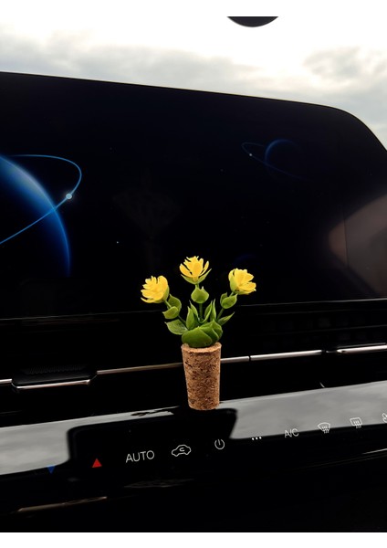 Dekoratif Mini Araç Klima Süsü | El Yapımı Mantar Saksı Çiçek Oto Kokusu | Difüzör(Kokusuz)Sarı fiyatları