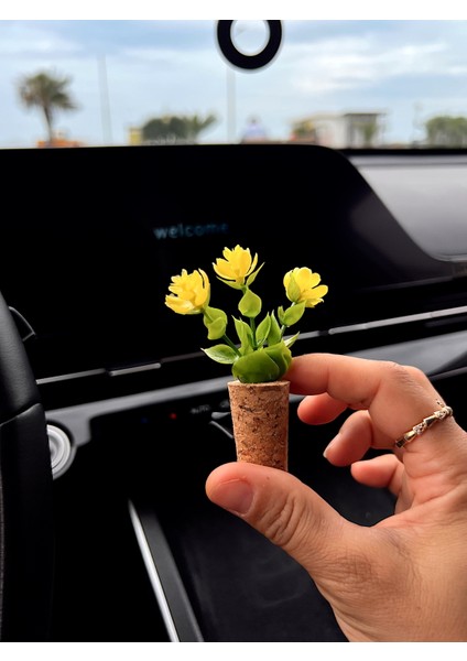 Dekoratif Mini Araç Klima Süsü | El Yapımı Mantar Saksı Çiçek Oto Kokusu | Difüzör(Kokusuz)Sarı modelleri