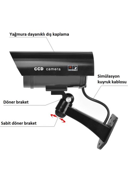 Güneş Enerjili Gerçekçi Görünümlü Güvenlik Kamerası LED Işıklı Gerçekçi Görünüm Dış Mekan modelleri