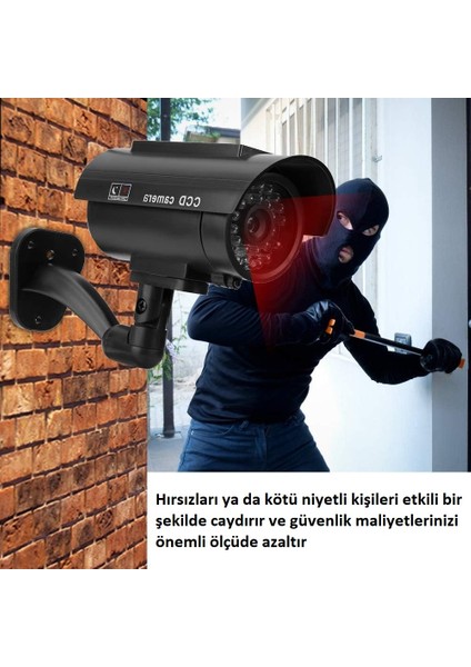 Güneş Enerjili Gerçekçi Görünümlü Güvenlik Kamerası LED Işıklı Gerçekçi Görünüm Dış Mekan