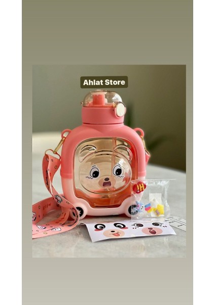 Sevimli Ayıcık Tasarımlı 1000 ml Çocuk Su Şişesi, Pembe Renkli, Sticker Detaylı fiyatları