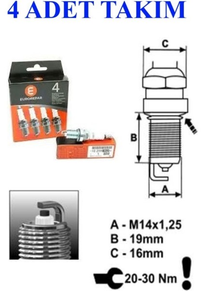 4 Ateşleme Buji 106 206 306 307 405 406 605 C2 C3 Saxo Xsara Clio Iı Megane Iı Fluence Duster Laguna