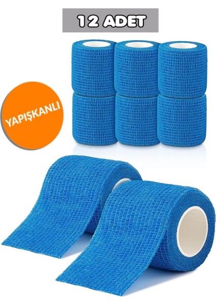 Mavi Elastik Kendinden Yapışkanlı Koban Bandaj 12 Adet