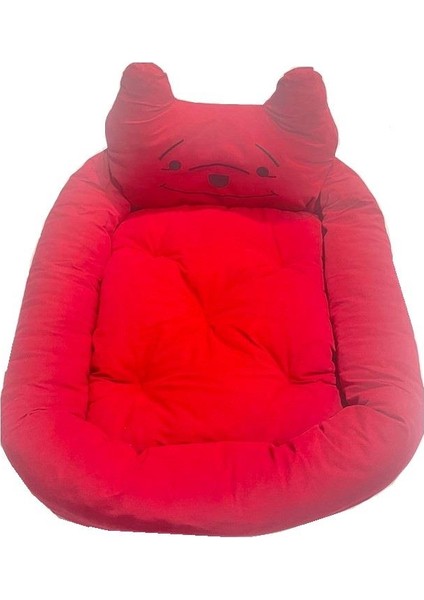 Süslüpati Kullanışlı Yıkanabilir Kumaş Silikon Elyaf Dolgulu Kedi Köpek Yatağı Kırmızı 52X56CM