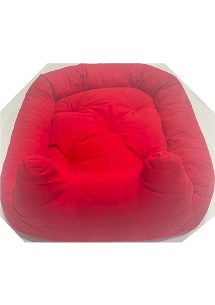 Süslüpati Kullanışlı Yıkanabilir Kumaş Silikon Elyaf Dolgulu Kedi Köpek Yatağı Kırmızı 52X56CM