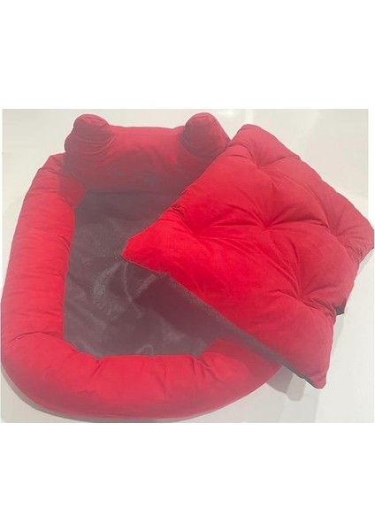Süslüpati Kullanışlı Yıkanabilir Kumaş Silikon Elyaf Dolgulu Kedi Köpek Yatağı Kırmızı 52X56CM