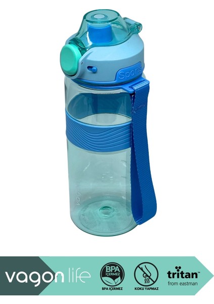 800ML Şık Tritan Su Matarası El Askılı Kapakli Mavi